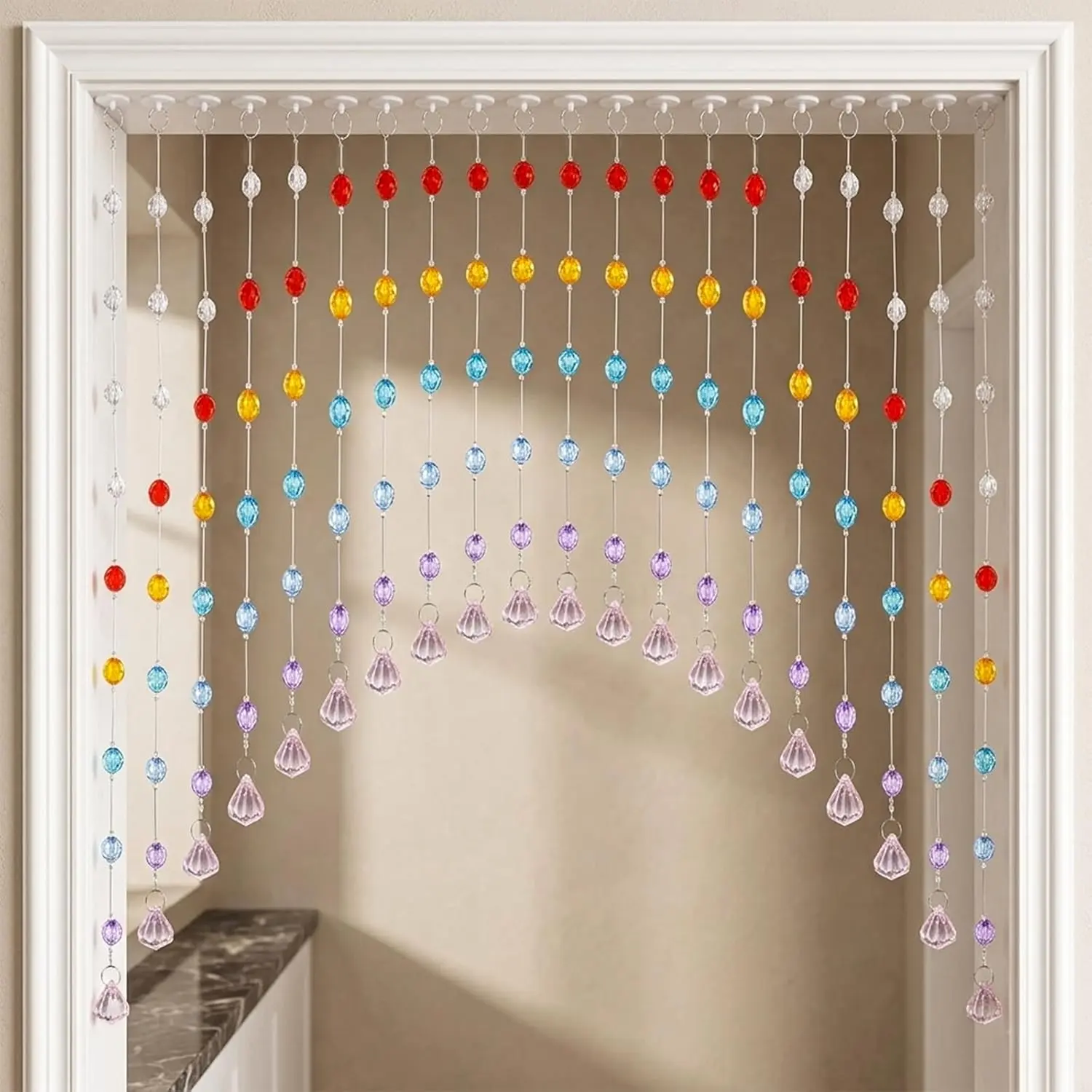 20 Strings Crystal Beaded Curtain for Doorways, Rainbow Acrylic Bead Room Dividers, Multicolor Hanging Decoration for Living Room, Bedroom, Café, or Window