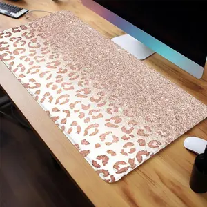Rose Gold Leopard Print Glitter Extended Mouse Pad | Gradient Animal Print Desk Mat, Non-Slip Large Gaming Pad for Glam Home Office Decor #RoseGoldLeopardDeskPad #GradientGlitterMat #GlamChicDecor #GamingMousePad #LuxuryAesthetic