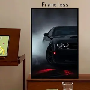 Dodge Challenger SRT Canvas Poster – Dark Smoky Muscle Car Art Print – Frameless Wall Art for Garage, Man Cave & Bedroom Decor