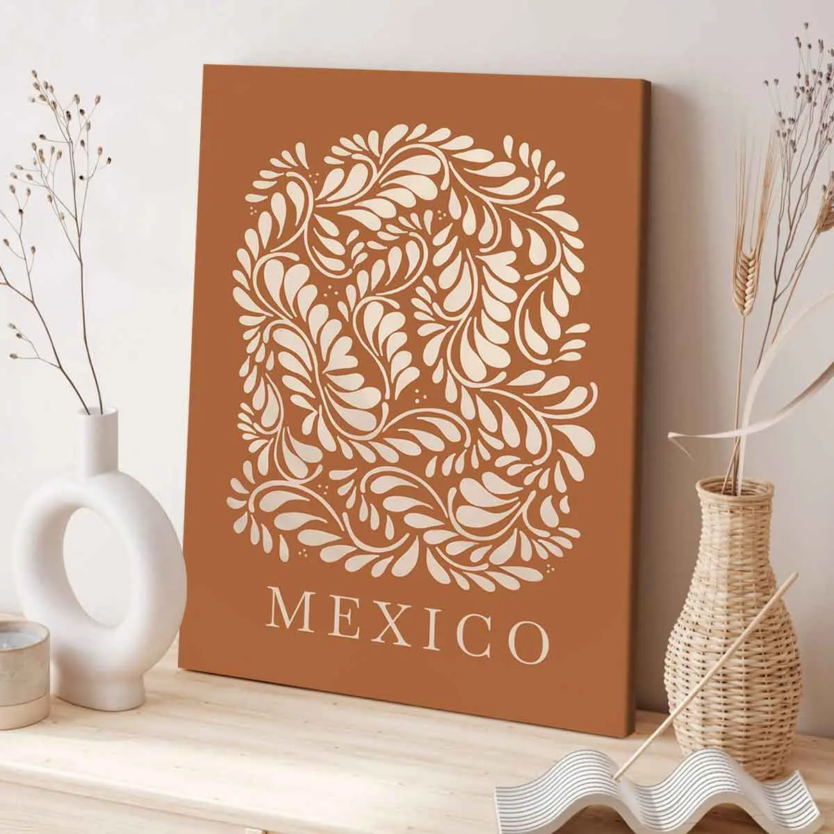 Mexican Pattern Canvas Poster, Solid Wood Frame, Modern Artistic Wall Decor, Waterproof HD Print, Ideal for Living Room & Bedroom