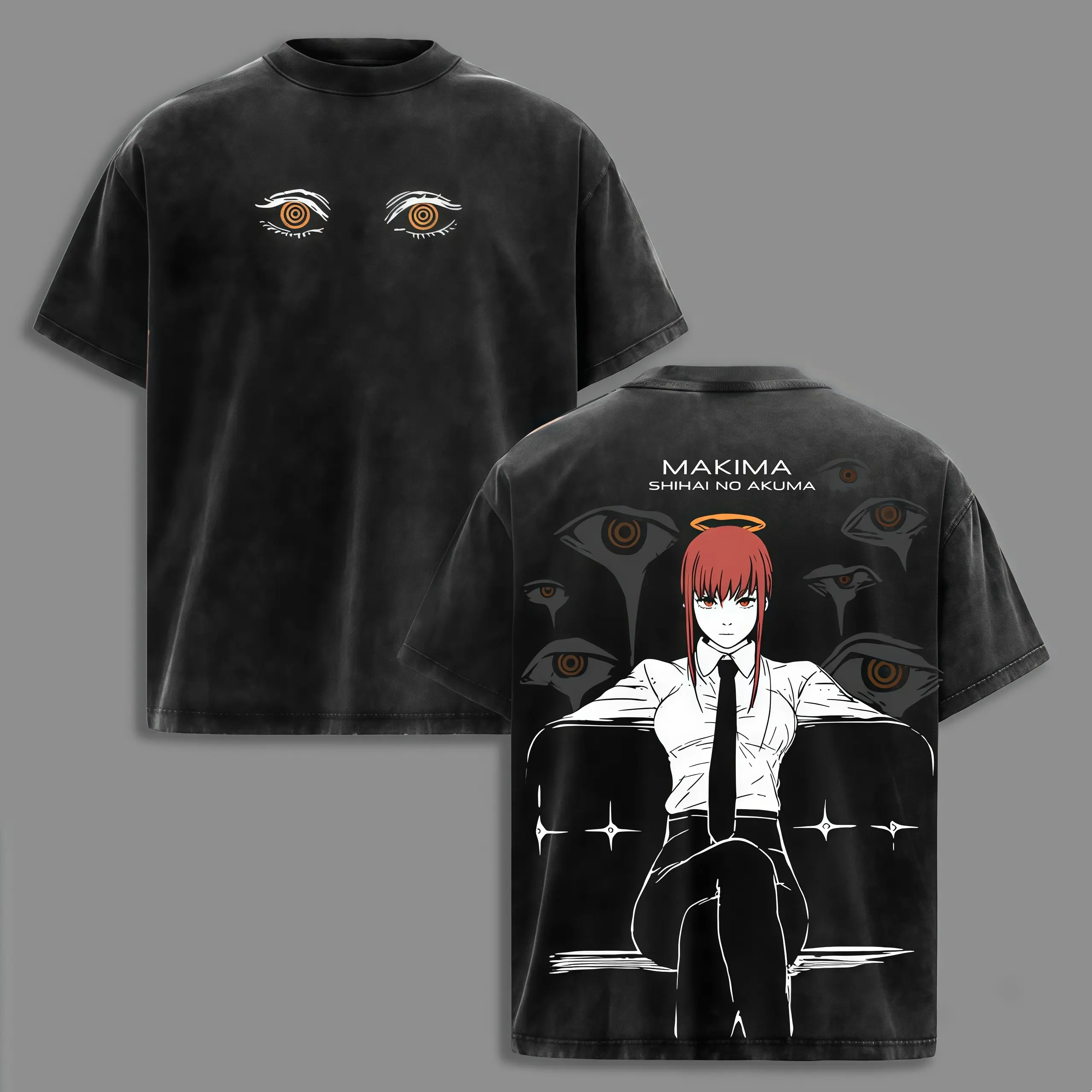 Women's Makima T-Shirt, Casual Chainsaw Man Oversized Retro Graphic Tee, Anime Short Sleeve Top, Shortsleeve, Tshirt, Round Neck, Loose-Fit, Graphic Print, Aesthetic, Statement