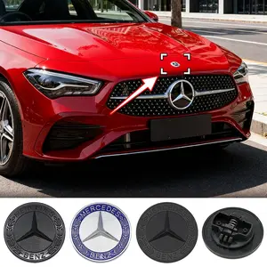 Mercedes-Benz 3D Integrated Front Hood Emblem Steering Wheel Center Console Decorative Sticker Hood and Trunk Badge Suitable for Mercedes-Benz A-Class B-Class C-Class E-Class S-Class W204 W205 W212 W213 W221 W177 W246 GLA GLC