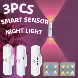 【3/4PACK USB Rechargeable LED Night Light with Motion Sensor】RGB Gradient Dimmable Wall-Mounted Lamp for Indoor Ambient Lighting for Bedroom, Entryway, Hallway, Desk or Stairs – Convenient Room Decor Lampu with Easy Charging, Magnetic Step Lamp