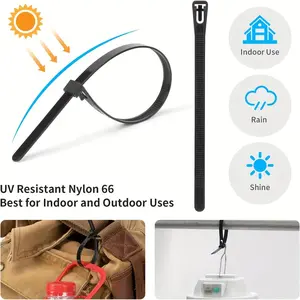 100 Reusable Plastic Cable Ties with Quick Release, Durable Nylon Line Fasteners, Adjustable Bag Seals and Label Holders for Home Office Outdoor Use