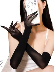Ultra-Thin Five-Finger Seamless Anti-Pull Long Transparent Gloves, Sun Protection Silk Gloves, Elegant Event Accessories