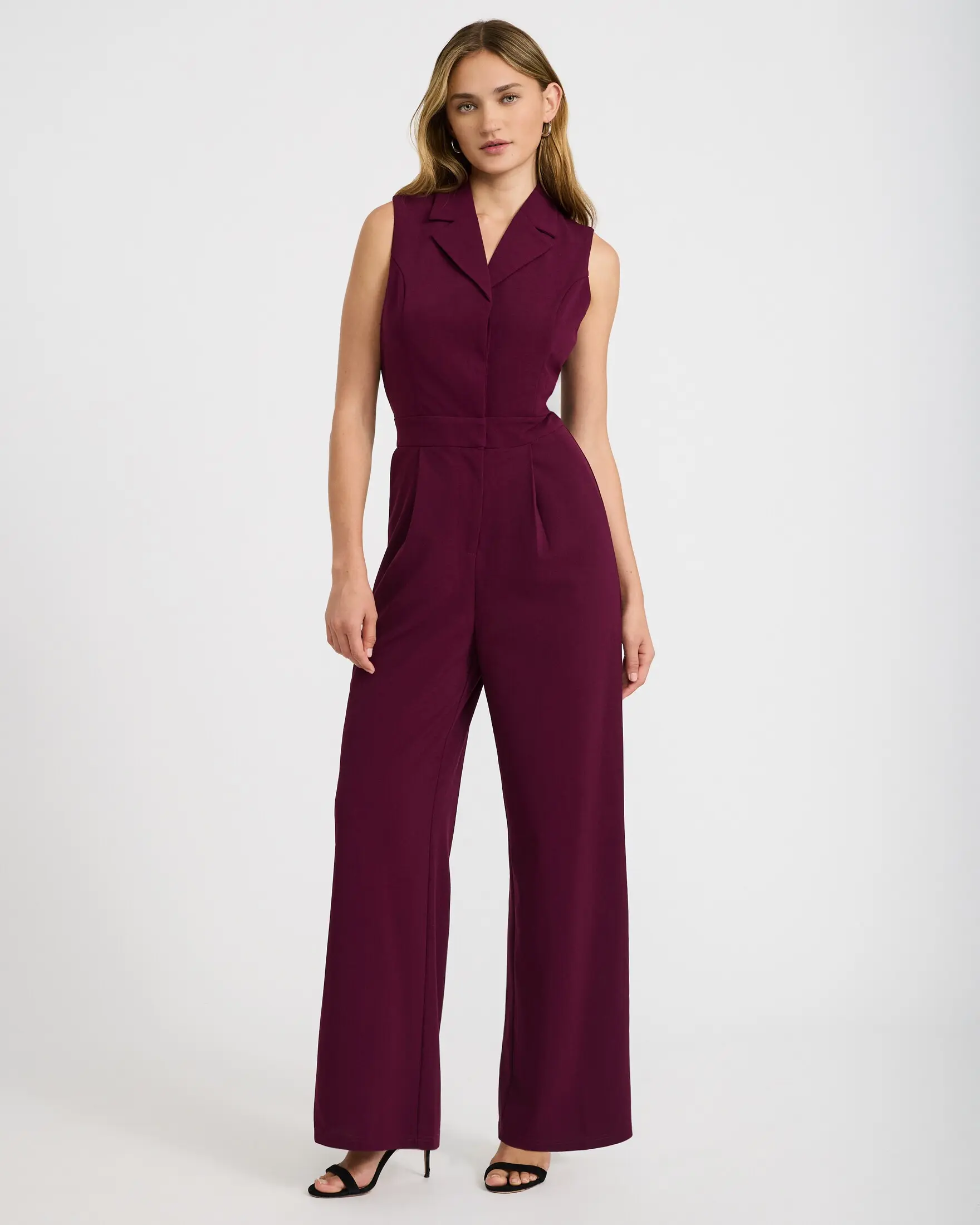 Express V-Neck Tailored Wide Leg Blazer Jumpsuit with Pockets