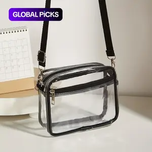 [Chic Style] Chic Transparent Crossbody Bag with Adjustable Strap - Sleek PVC Zipper Shoulder Bag, Checkpoint-Friendly, Available in Gray/White/Pink/Red/Black, Small Crossbody Bag #GLOBAL PICKS