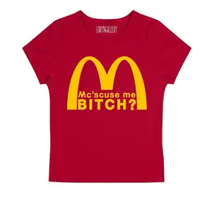 “Mc’scuse me b!tch” baby tee – viral women’s baby tee • trendy Y2K aesthetic crop top • edgy graphic fitted tee
