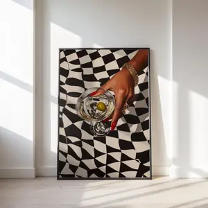 Retro Martini Painting, Black Girl Bar Cart Art, Black Fashion Art, Black Woman Art, Cool Apartment Wall Art, Trendy Cocktail Wall Art