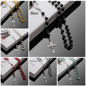 Fashion Vintage Cross Necklace Rosary Beads Chain Jesus Crucifix Virgin Mary Pendant Chain Jewelry Necklace