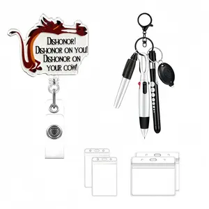 Fun retractable badge reel set: includes a badge clip with nurse pen set and ID card holder, acrylic name badge clip, and badge storage organizer suitable for nurses, volunteers, and office staff.