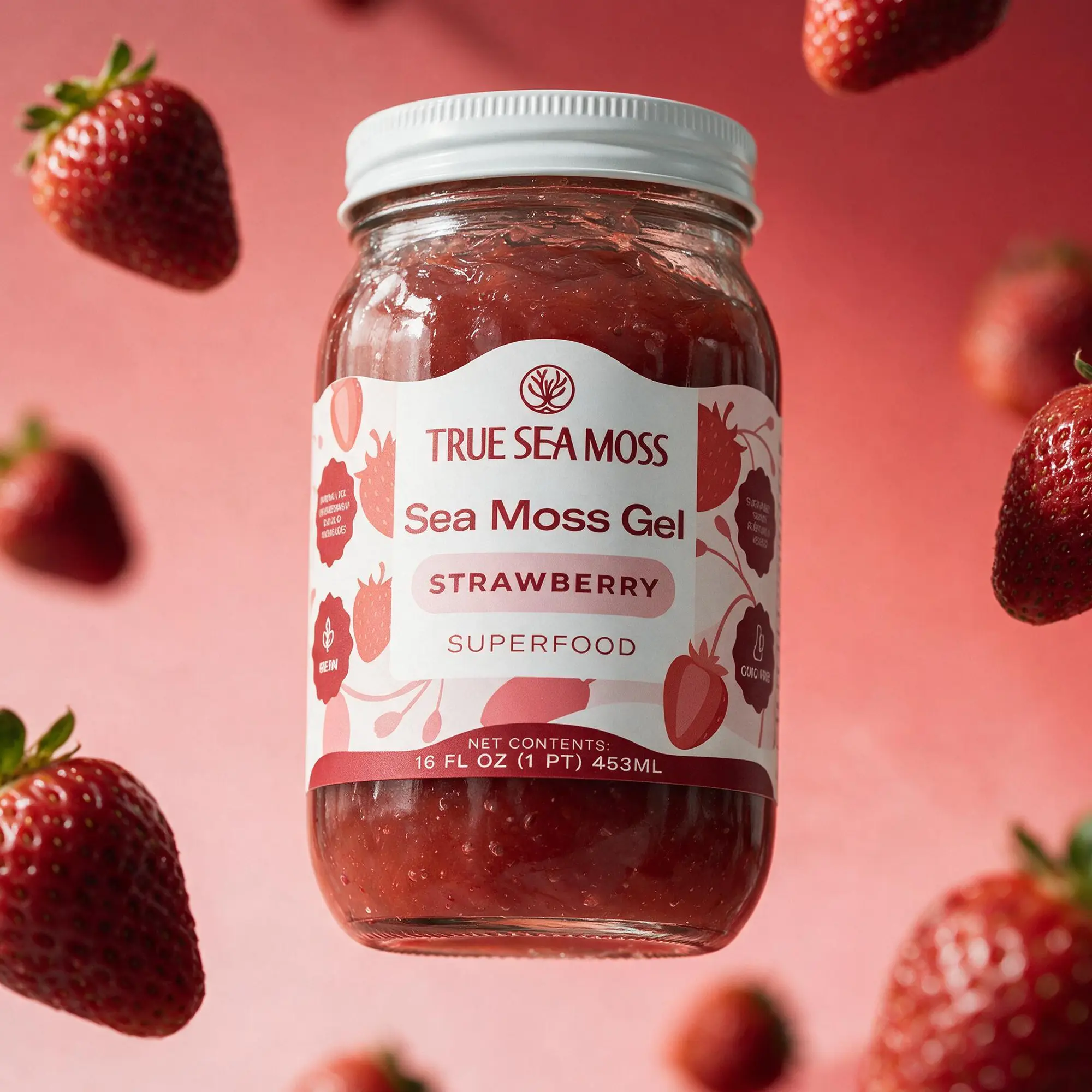 True Sea Moss Strawberry Irish Sea Moss Gel – Rich in Essential Minerals & Vitamins – supports overall vitality