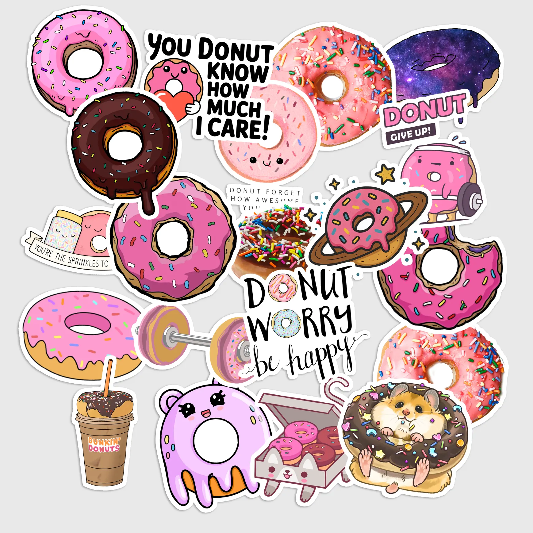 20 Pcs Donut Stickers Pack - Cute Sweet Treat Decals, Waterproof Vinyl Dessert Stickers for Water Bottle, Laptop, Party Favors - Kawaii Foodie Gift