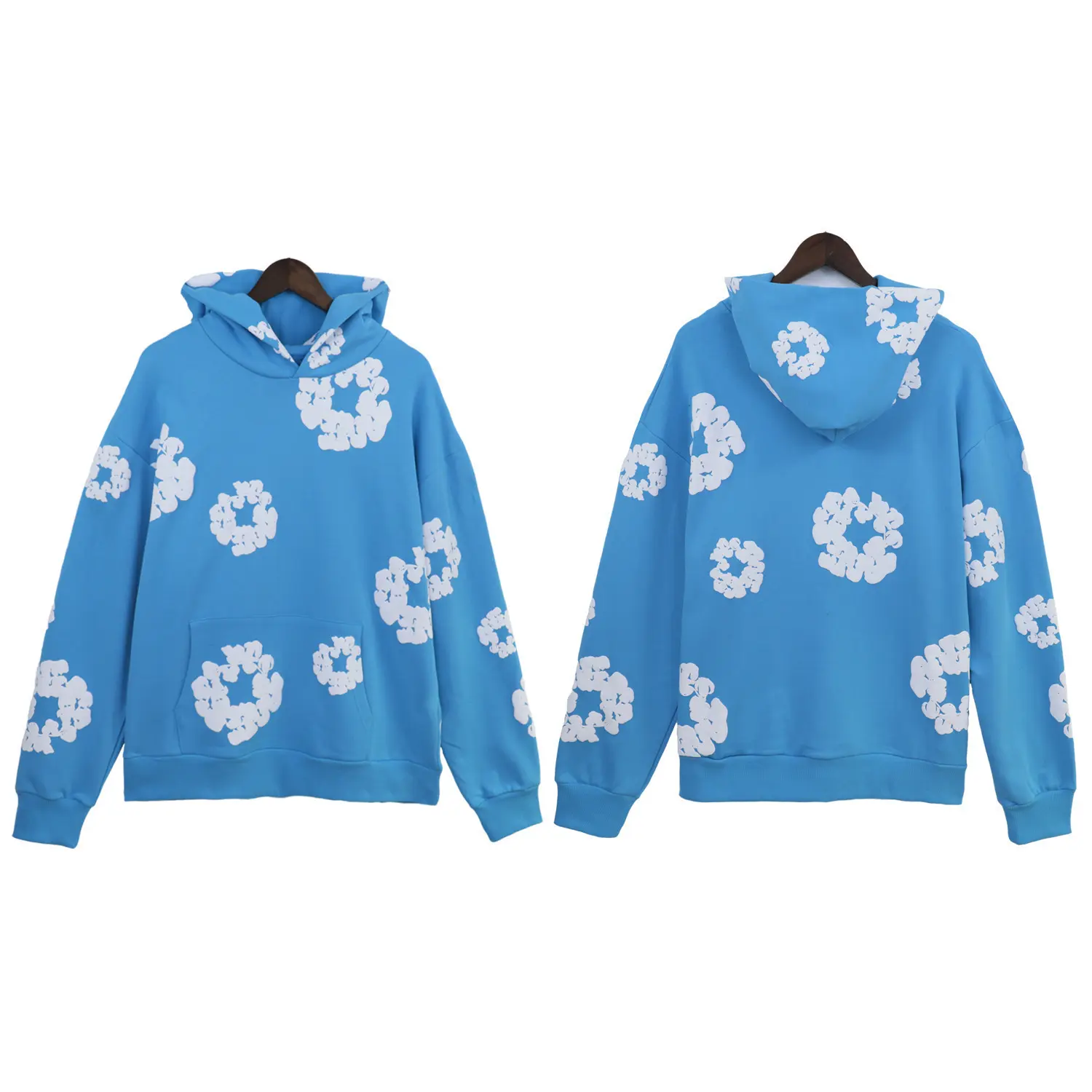 Sky blue hooded sweatshirt (white floral