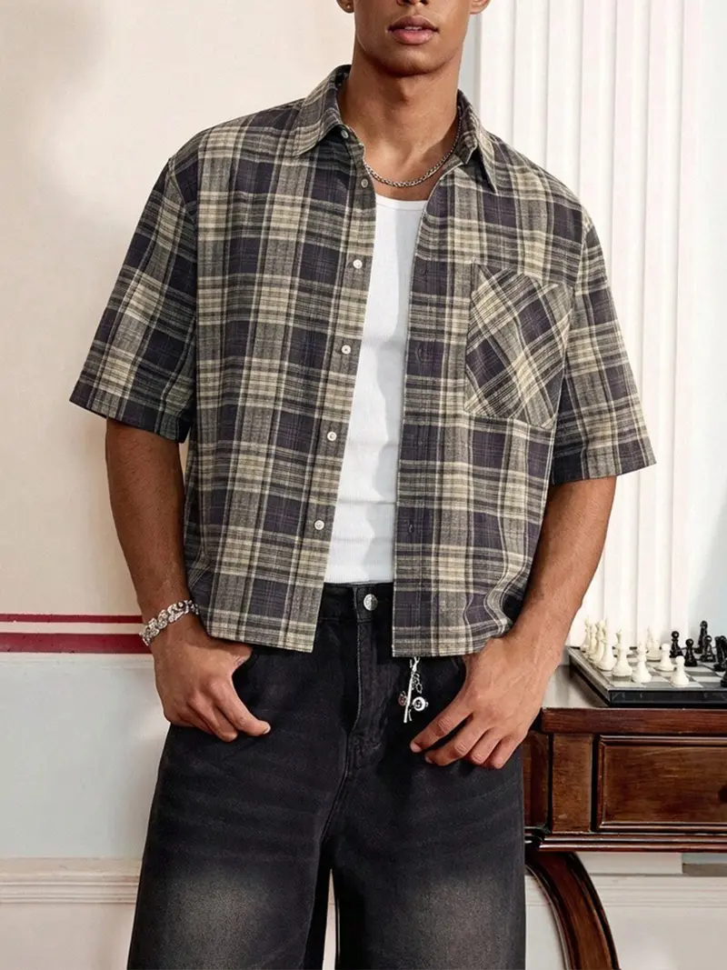 plaid cropped shirt - TikTok Shop