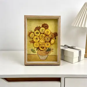 Van Gogh Sunflowers Preserved Flower Frame 12.4"x9.3" Aesthetic Room Decor Real Dried Flowers Vintage Vibes Perfect for Dark Corners