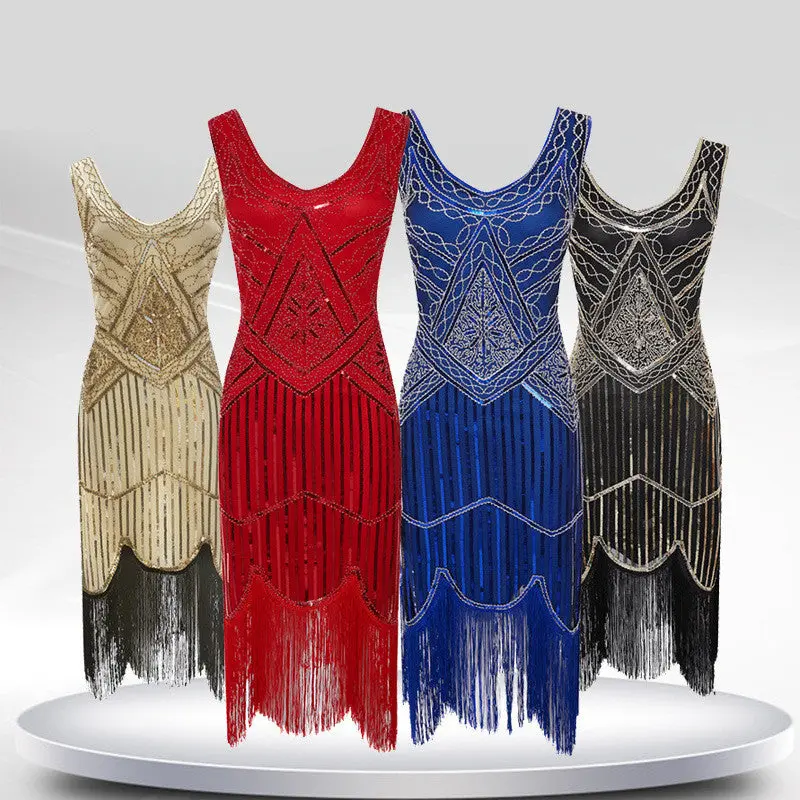 Petal's Vintage Sequined Fringe Beaded Dress