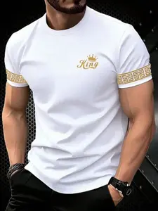 Men's Gold Marble Print T-Shirt, Streetwear Fashion Short Sleeve, Casual Round Neck, Lightweight Breathable Fabric, Perfect for Summer, Daily Wear