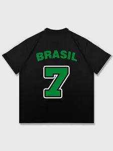Men's College Sport Simple Woven Belt Short Sleeve Brazil Print Number 7 Pattern Casual School Daily Wear T-Shirt Street Style Top Athletic Shirt