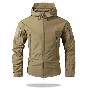 Men's Fleece Lined Warm Softshell Jacket, Outdoor Camping Hiking Skiing Coat, Multi-Pocket Hooded Tactical Jacket, Autumn Winter Workwear, Composite Fleece Autumn Winter Solid Color Hooded Work Jacket