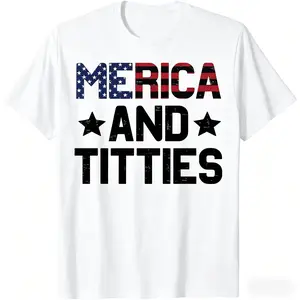 🔥 TikTok Shop Deals| "Merica" Funny Adult Humor Patriotic Tee🇺🇸 Vintage Sarcastic USA Unisex T-Shirt, 100% Breathable Soft Cotton, Perfect 4th of July Party Outfit & Gag Gift🍺