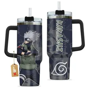 [Sip40 Otaku] Kakashi Hatake 40oz Handle Tumbler – Hidden Leaf Ninja Stainless Steel Travel Mug, Copy Ninja Inspired Cup, Double Wall Thermal Drinkware, Large Iced Coffee Tumbler, Otaku Gift for Anime Fans