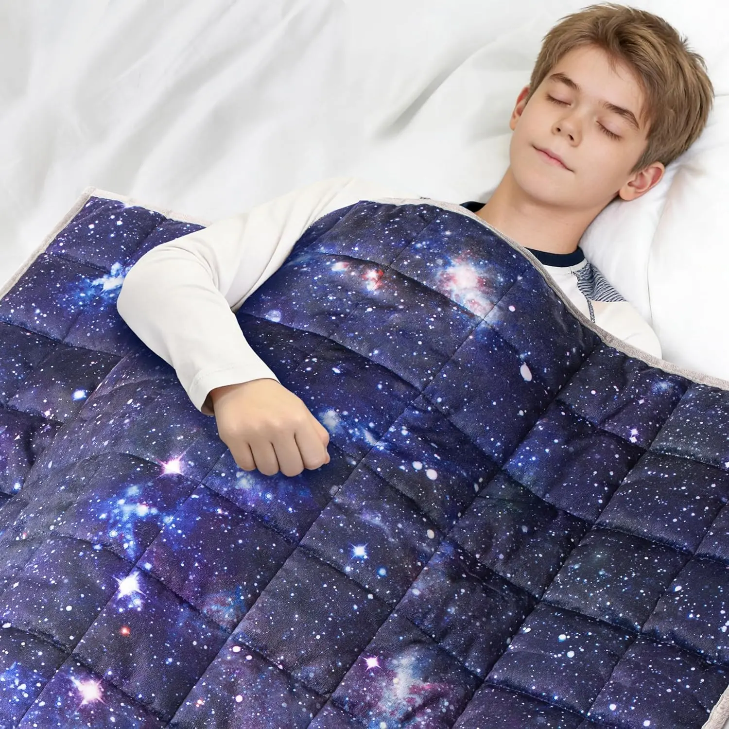 7lbs Weighted Blanket, 41 x 60 Inches, Printing Heavy Blanket 7 Pounds for Children and Teens Ultra Soft and Cozy, Stars, Sensory Items, Universe Galaxy