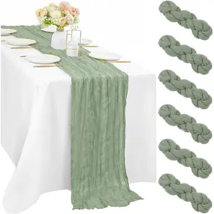 6 Pcs Sage Green Cheesecloth Table Runner 10FT Runner for Tables 35 x 120 Inches Long Gauze Boho Table Runner Decoration Rustic Sheer Runner for Wedding Birthday Baby Shower Party (Sage Green)