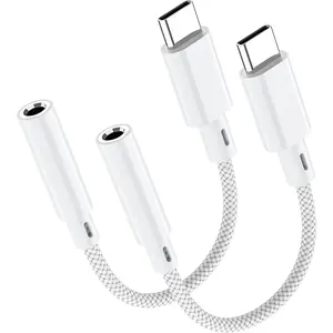 2 Pack USB C to 3.5mm Headphone Jack Adapter - HiFi Audio Dongle, Type C to Aux Female  Cord Compatible with  17/16/15 Pro Max,  S25/S24/S23, iPad Pro, Pixel, MacBook- White