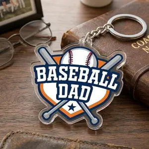 Baseball Dad Keychain, Sports Father's Day Gift, Baseball Bats & Ball Charm, Keychain For Mom, Bow Commemorative Gifts