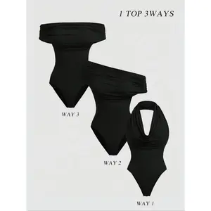 Women’s 3-Piece New Fashion Comfortable Solid-Color Knit Set, One-Shoulder Design, Asymmetrical Neckline, Open-Back Vest Bodysuit