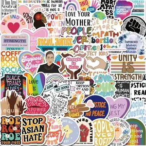 Social Justice Themed Sticker, 50pcs/set Multicolor Cartoon Decorative Sticker, DIY Decals for Water Bottle, Laptop, Phone Case, Scrapbooking, Journal Making