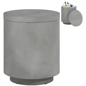 2.6 Gal Outdoor Side Table – 3-In-1 Concrete Cooler Bar Table with Storage, Removable Ice Bucket and Lid, Stainless Steel Ice Bucket, Keeps Drinks Cool for 4 Hours, Adjustable Foot Pads, 132 lbs Capacity, Gray