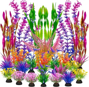 Fish Tank Artificial Plastic Plants Decorations Large Aquarium Decor Betta Goldfish Tank Accessories Fish Bowl Ornaments（Colorful）