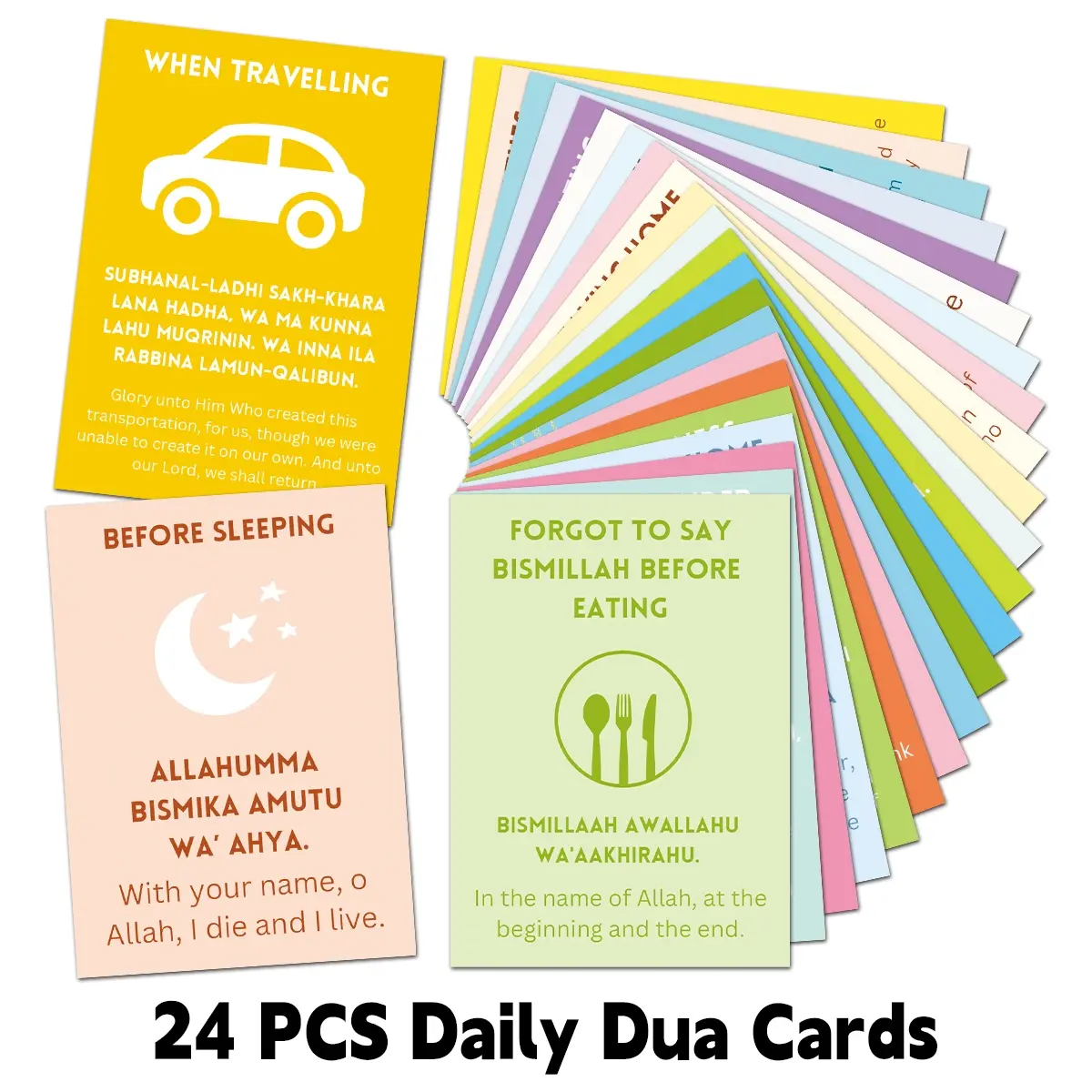 24pcs Islamic Daily Affirmation Cards with Painted Illustrations And Quranic Phrases, Inspirational & Prayer Reminder Cards, Positive Affirmation Cards, Ramadan Prayer Cards, Dua Cards, Eid al-Fitr Gift, Islamic New Year Gift, Positive Message Card