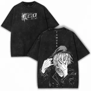 valentine shirts Manga My Hero Academia Shigaraki Tomura Printed Tee Men Oversized High-end Luxury Clothing Cotton Vintage Washed Retro Fashion