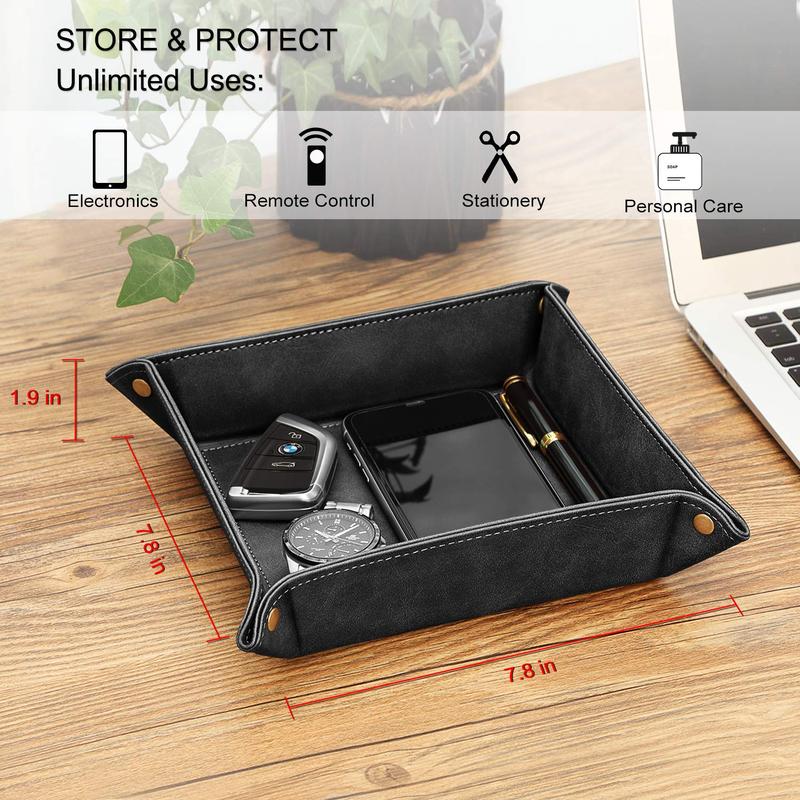 PU Leather Valet Tray Desktop Storage Organizer, Multi-Use & Durable Catchall Tray Bedside Vanity Tray Nightstand Caddy Holder, OCD-Friendly Box PU Leather Valet Tray Desktop Storage Organizer, Multi-Use & Durable Catchall Tray Bedside Vanity Tray Nightstand Caddy Holder, OCD-Friendly Box