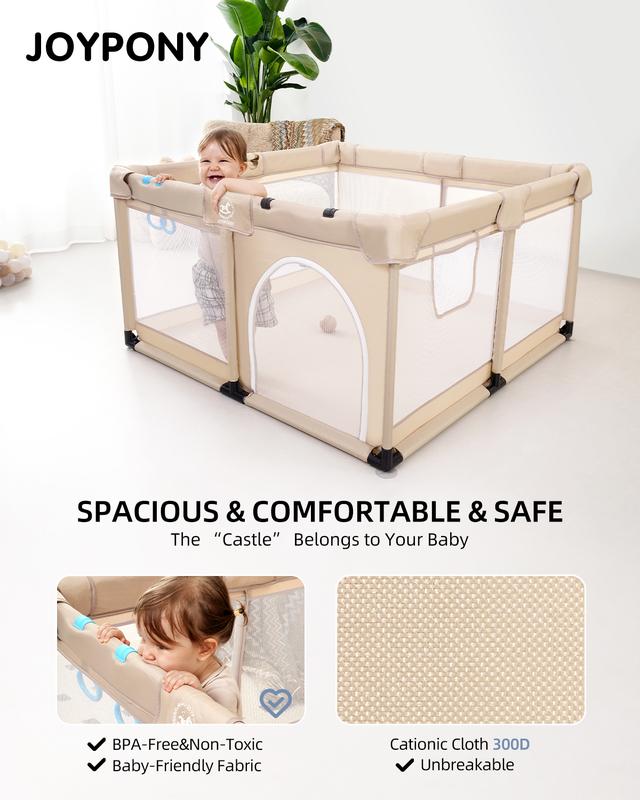Baby Playpen With no Mat, 50X50 in Playpen for Babies and Toddlers, Play Pen for Kids, Play Pens for Babies and Toddlers for Apartment, Indoors Play Yard with Soft Breathable Mesh (Beige)
