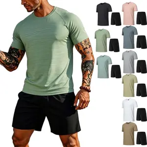 Men’s 3-Pack Workout Shirts & Shorts Set, Quick Dry Athletic T-Shirts + Running Shorts, Lightweight Breathable Gym Outfits for Men, Casual Sports Activewear