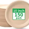 Compostable Paper Plates 10 Inch [150 Pack], Disposable Biodegradable Heavy Duty Paper Plates, Made of Natural Sugarcane Fibers, Unbleached Brown, Round