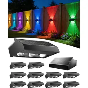 Solar Fence Lights Outdoor 12 Pack, 3 Modes & 10 RGB Colors, Up and Down Fence Lights Solar  for Outside, Deck Lighting for for Backyard/Garden/Patio/Garage Wall Decor