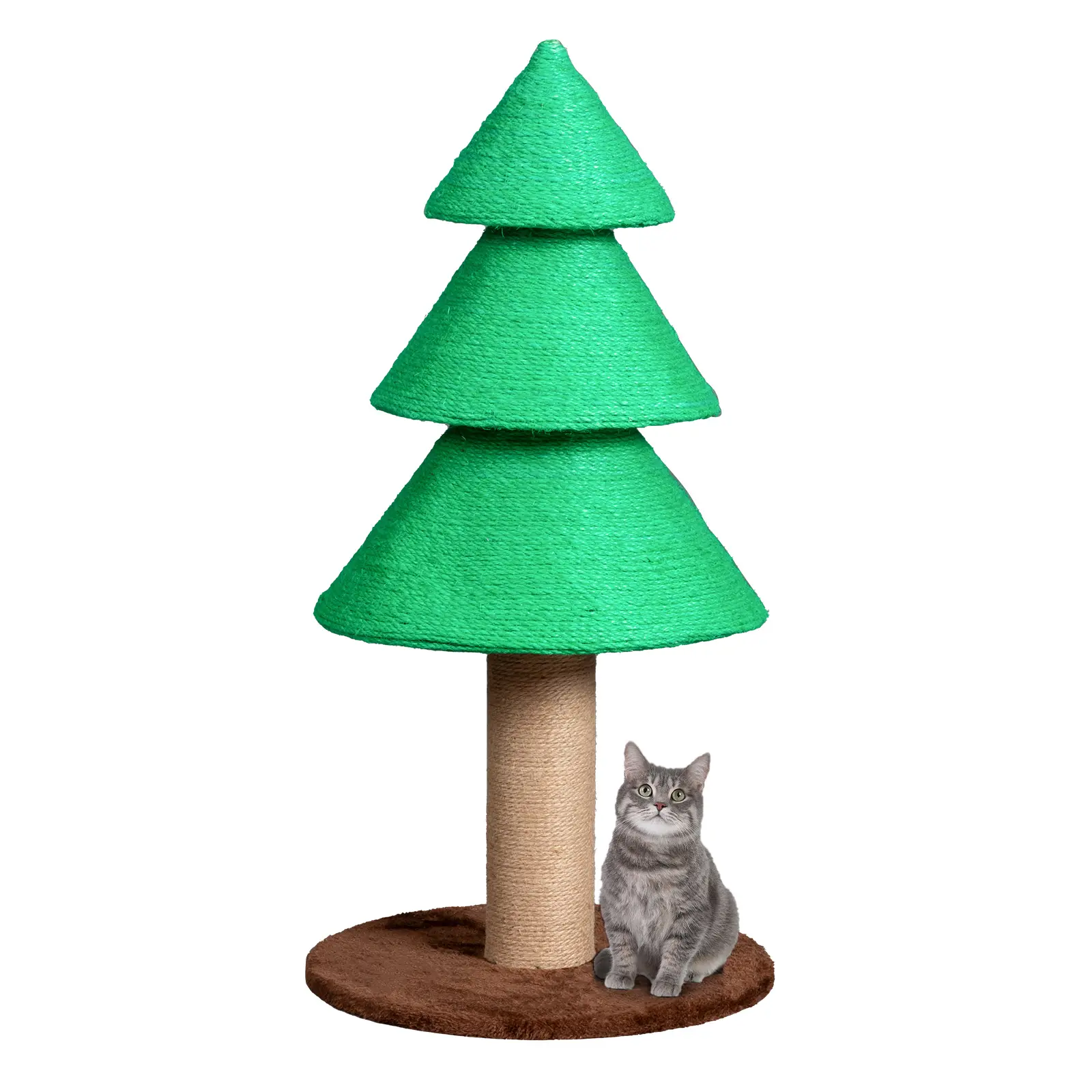 31.5in Christmas Tree Cat Scratcher Tower with Festive Design Pet-Safe Sisal Rope & Cozy Fleece Base for Indoor Cats Green
