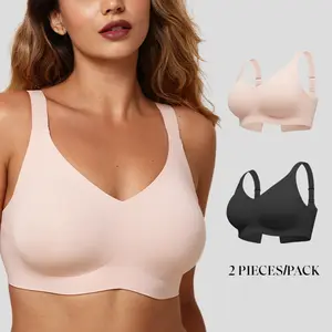 【2 Pieces】COMFELIE Plus Size Wireless Bra for Women ,Seamless Bra with Support Bralette,   No Underwire Full Coverage Bra EB061/62