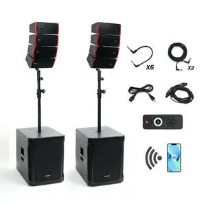 EXOTON LVP-15 15-inch Active Line Array System,4000w Professional Bluetooth PA Speaker，2 Subwoofer and 8 line Array Speakers,USB/SD Card,Remote Control,5-Band EQ(Wood Subwoofer)