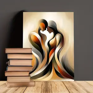 Abstract Couple Wall Art Canvas Print, Framed Sketch Design Home Decor Suitable for Living Room and Bedroom, Modern Figure Style Wall Decoration Can Be Hanged Directly, Unique Elegant Home Decor Gift Choice, Multi-Color Edge Canvas