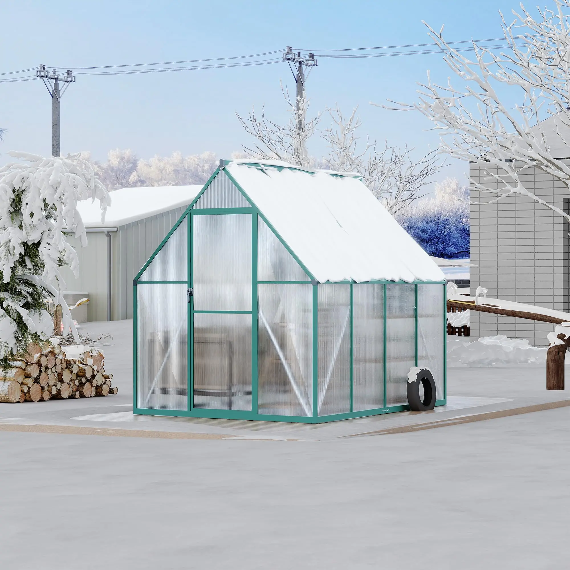 Garvee Polycarbonate Greenhouse for Outdoors, Large Walk-InGreenhouse with Quick Setup Structure and Roof Vent, Greenhouse with Ventilation