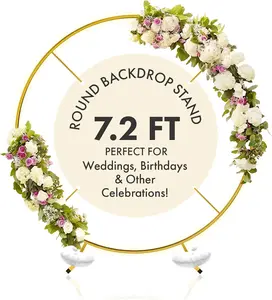 7.2FT Round Backdrop Stand - Circle Gold Balloon Arch Frame Kit - Metal Wedding Backdrop for Parties, Baby Shower, and Decorations
