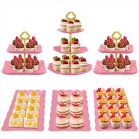 6Pcs Cupcake Stand Pink Plastic Cake Stand Dessert