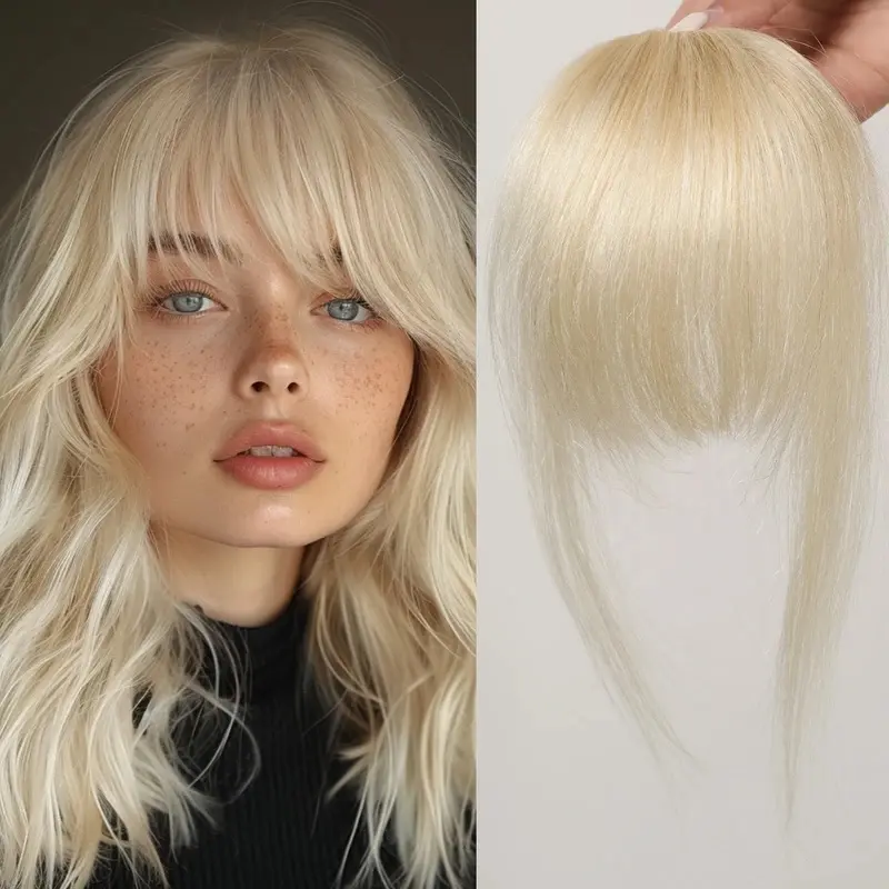 2026 New 100% Human Hair Bangs Clips in Air Fringe Bangs Hairpiece for Women Platinum Blonde Remy Human Hair Bangs Hair Extension 4.5inch