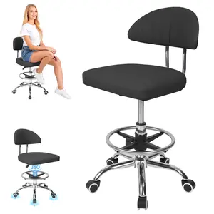 Height Adjustable Office Chair, 360-Degree Swivel Drafting Chair, with Backrest and Foot Rest, 220lbs Load-Bearing, Ergonomic Rolling Computer Chair for Home Office Studio Dental Salon